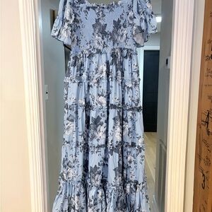 JessaKae Blue Faeryn floral blue and White Smocked gown